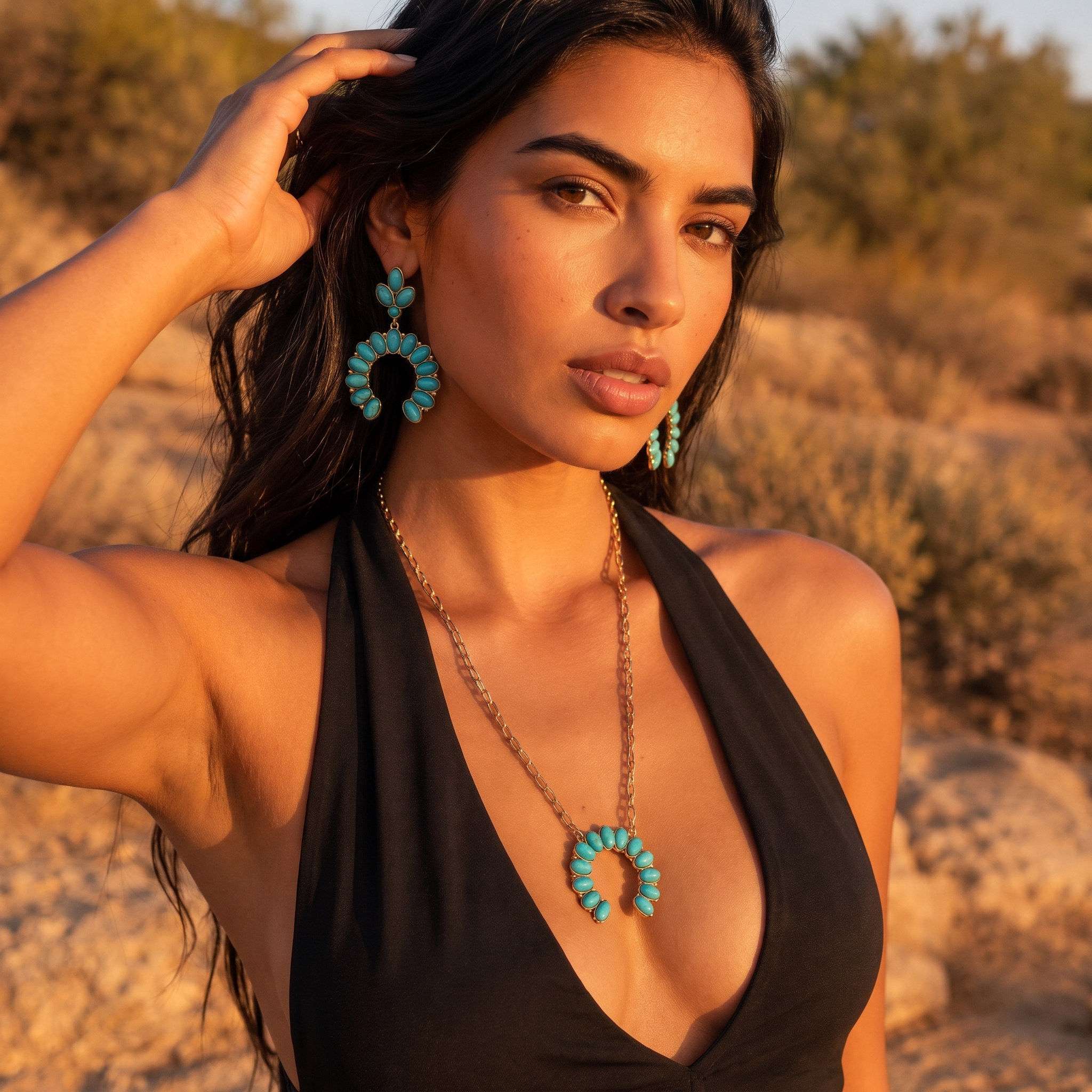 Image of Western Turquoise Earrings, Crescent