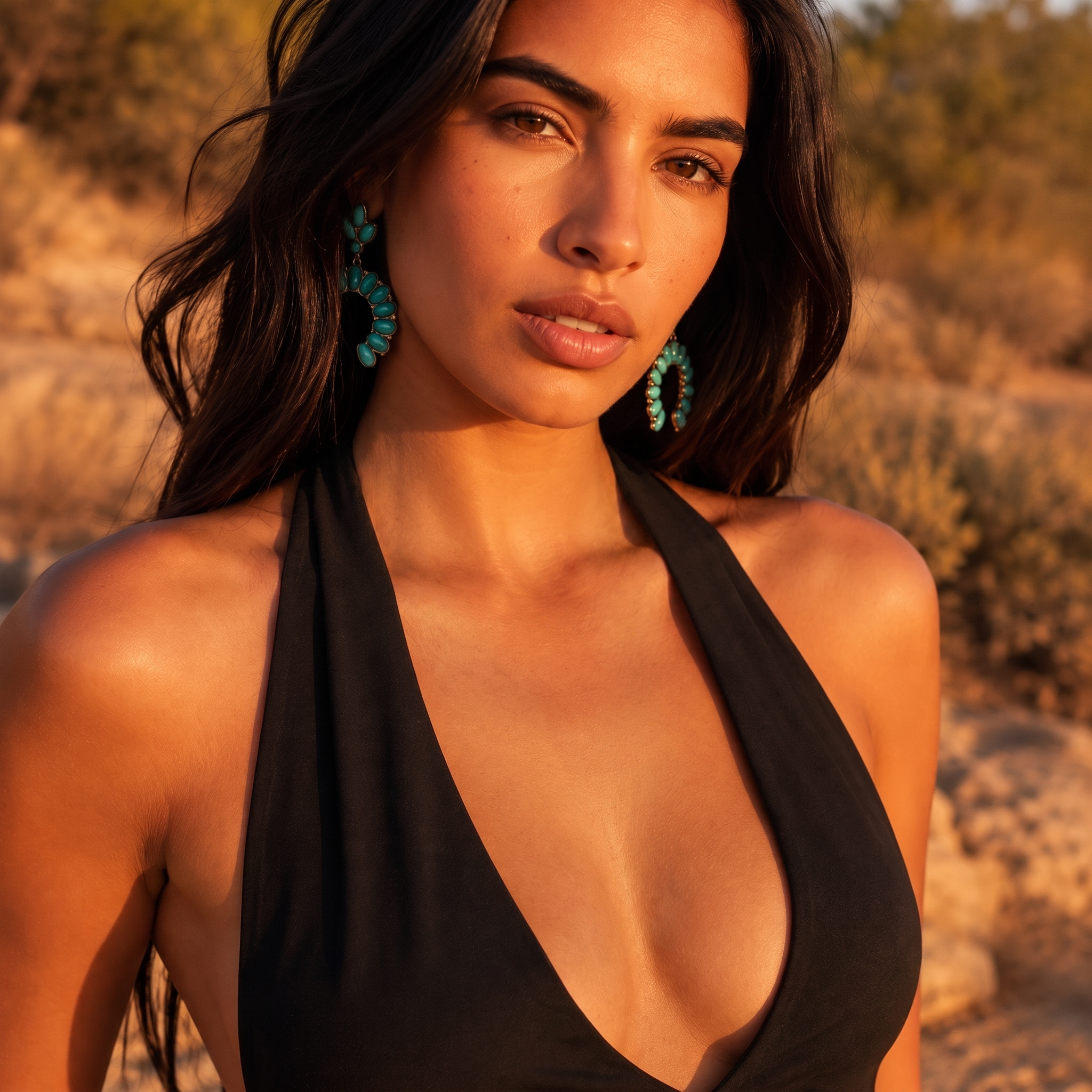 Image of Western Turquoise Earrings, Crescent