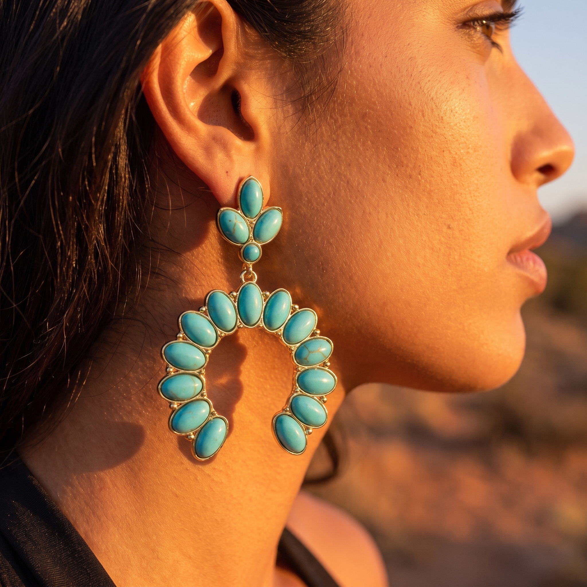 Image of Western Turquoise Earrings, Crescent