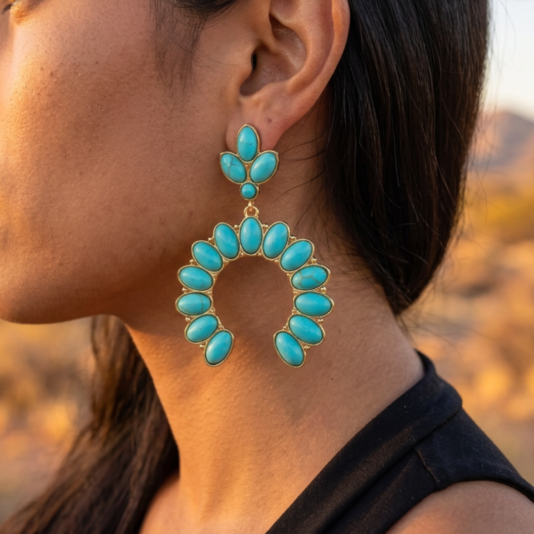 Image of Western Turquoise Earrings, Crescent