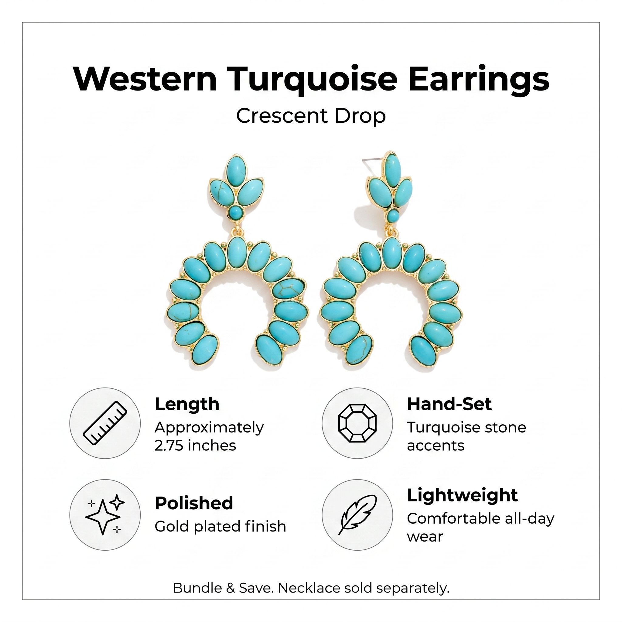 Image of Western Turquoise Earrings, Crescent