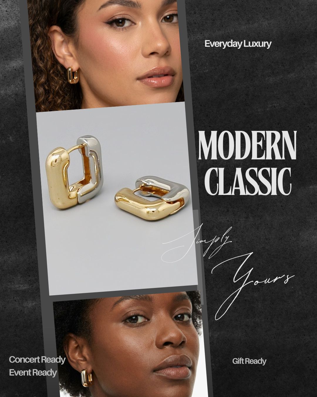 Image of Two-Tone Gold Silver Square Huggie Hoops