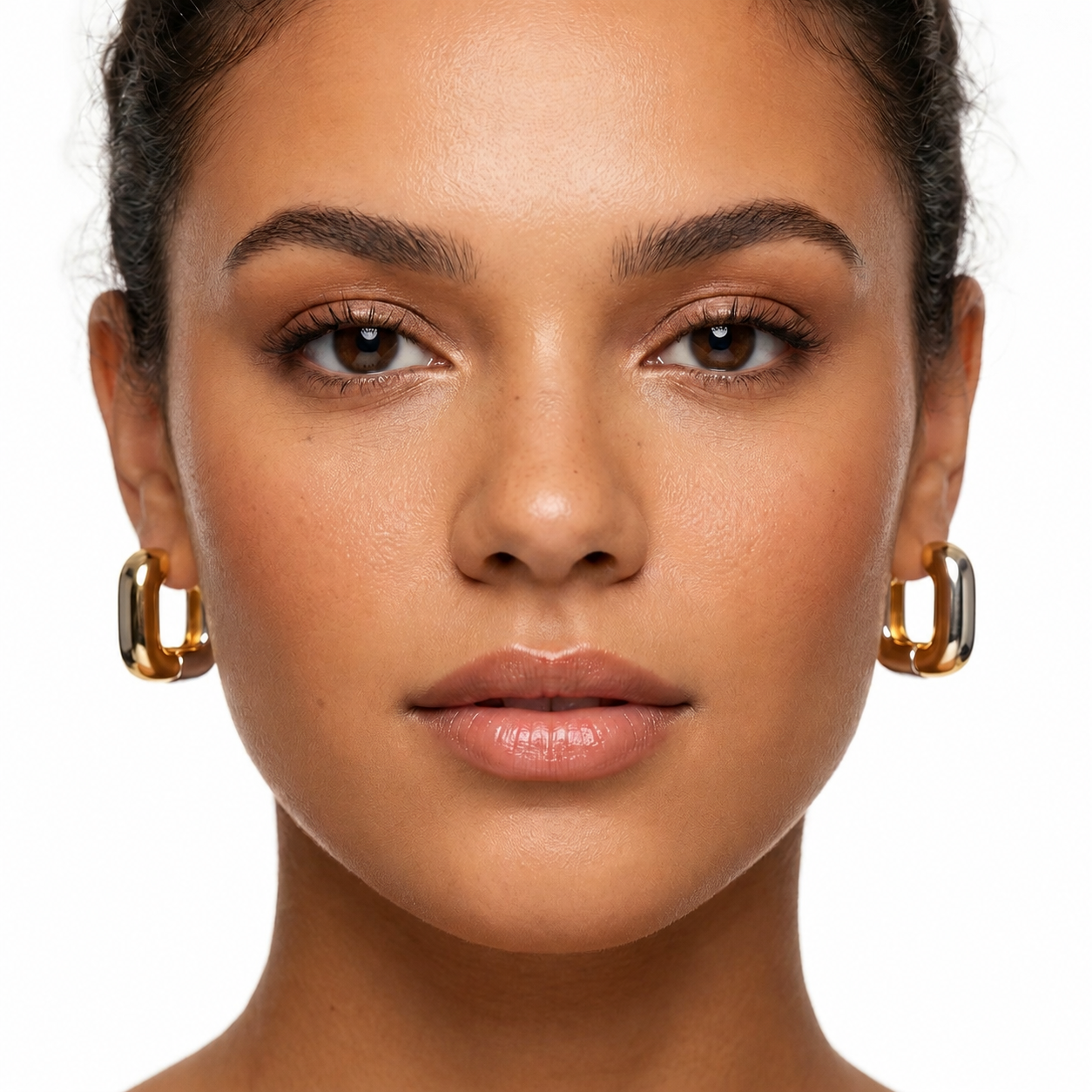 Image of Two-Tone Gold Silver Square Huggie Hoops