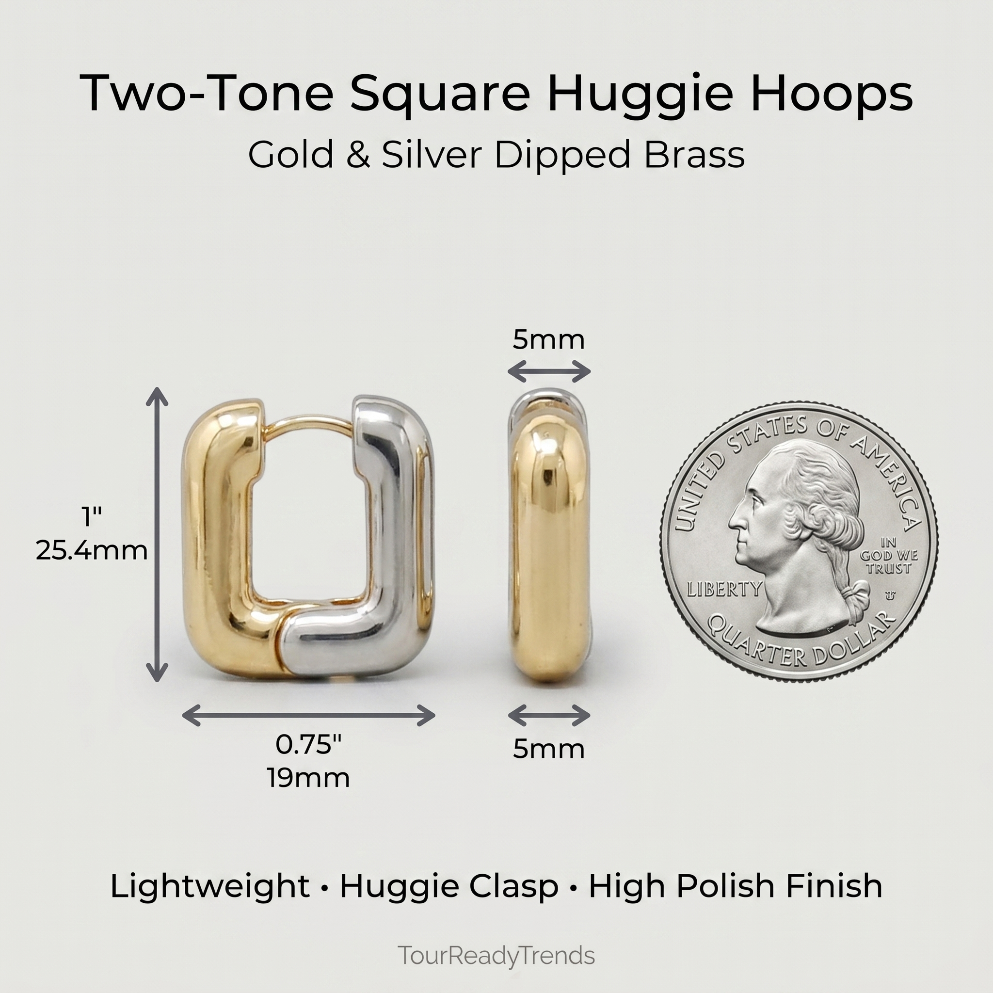 Image of Two-Tone Gold Silver Square Huggie Hoops