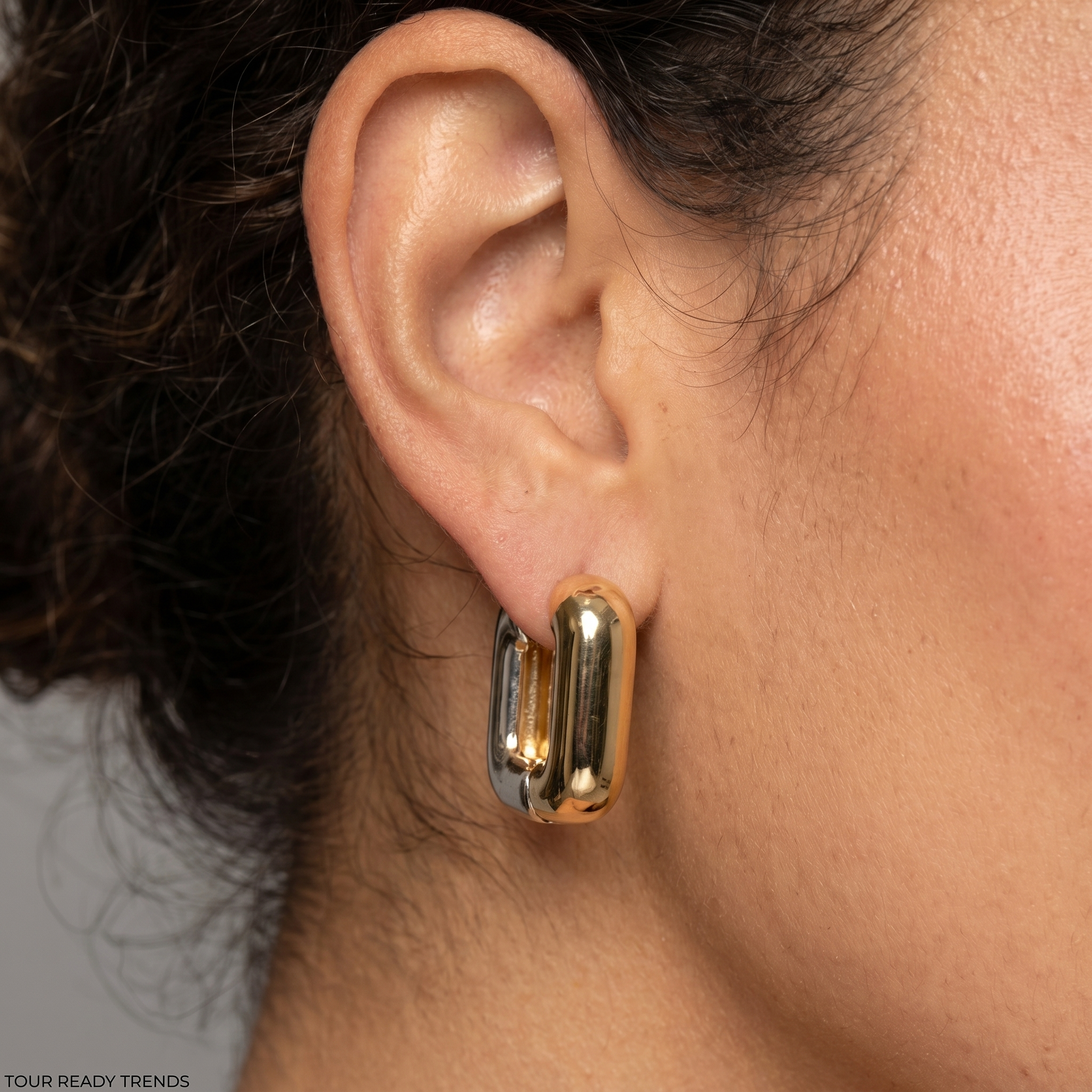 Image of Two-Tone Gold Silver Square Huggie Hoops