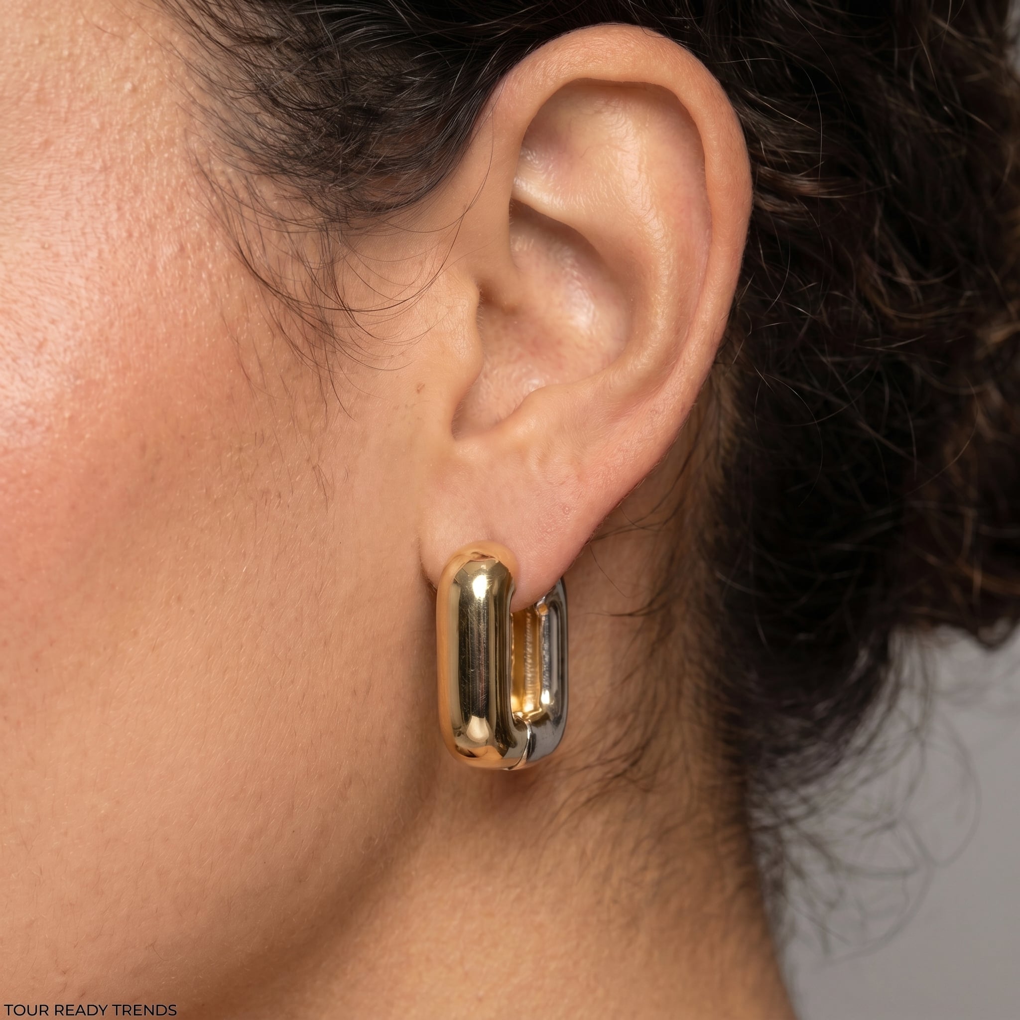 Image of Two-Tone Gold Silver Square Huggie Hoops