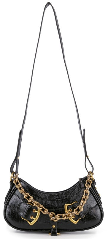 Image of Black Gold Chain Crescent Shoulder Bag