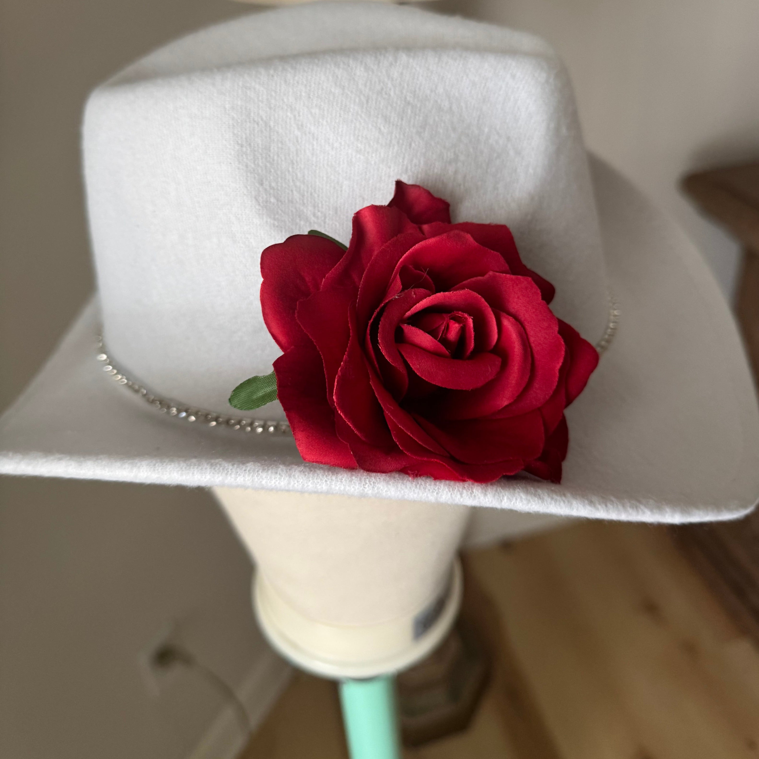 Image of Roses Are Red White Rhinestone Cowgirl Hat