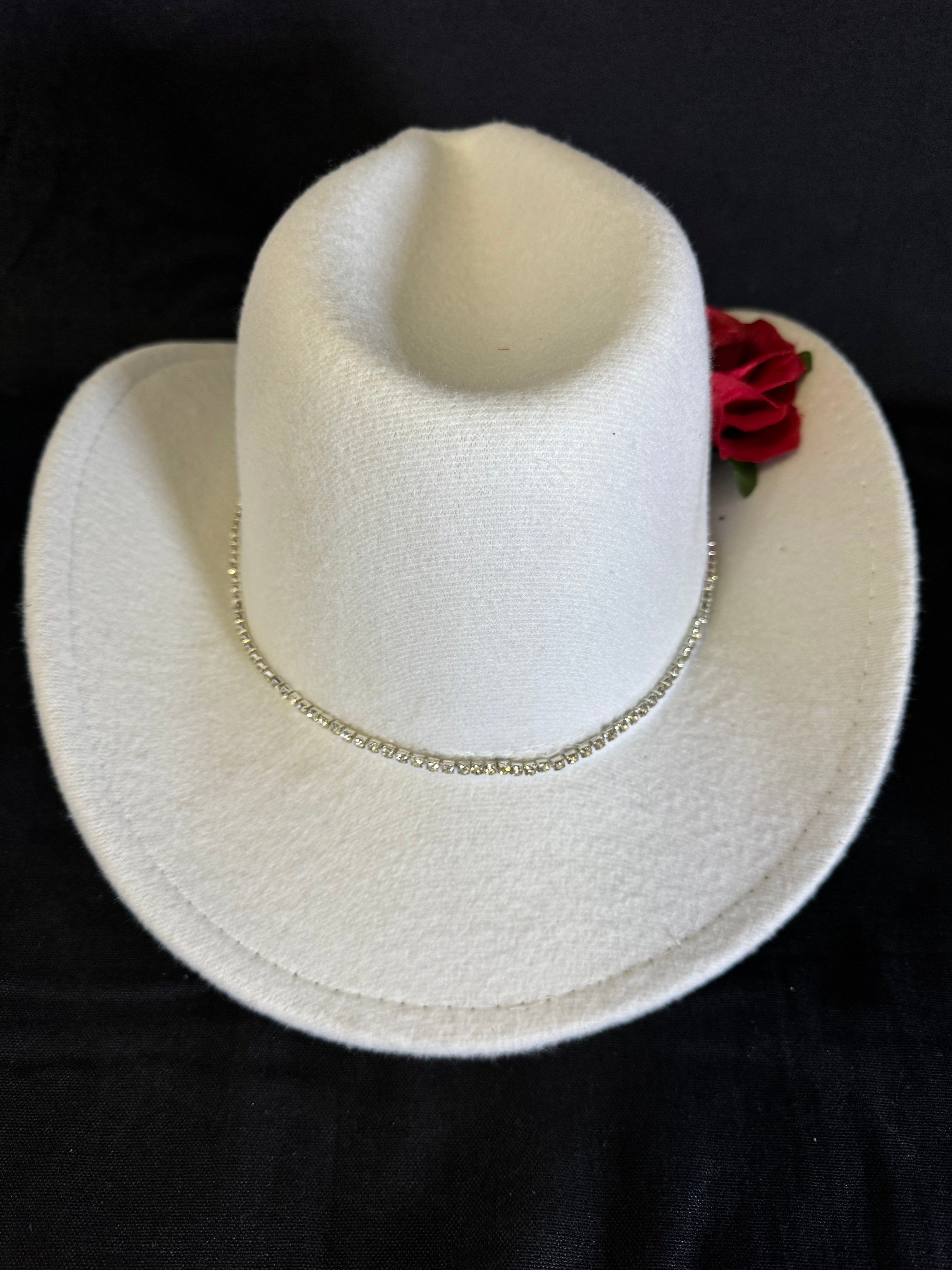 Image of Roses Are Red White Rhinestone Cowgirl Hat