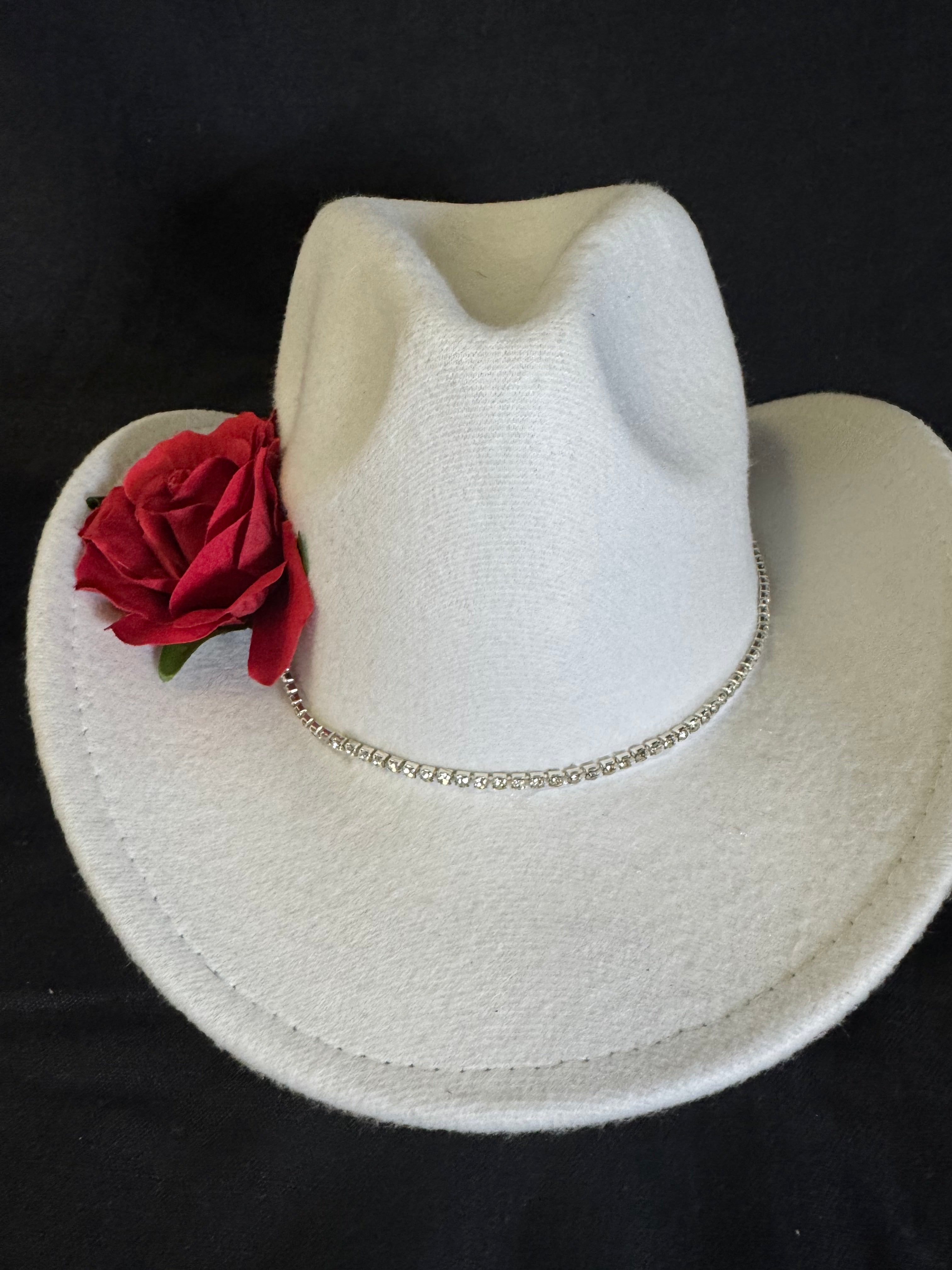Image of Roses Are Red White Rhinestone Cowgirl Hat
