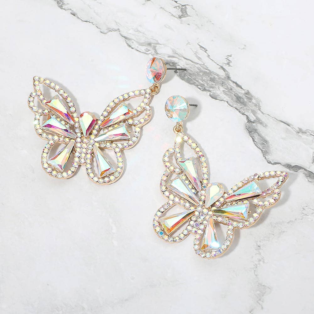 Image of Crystal Butterfly Drop Statement Earrings