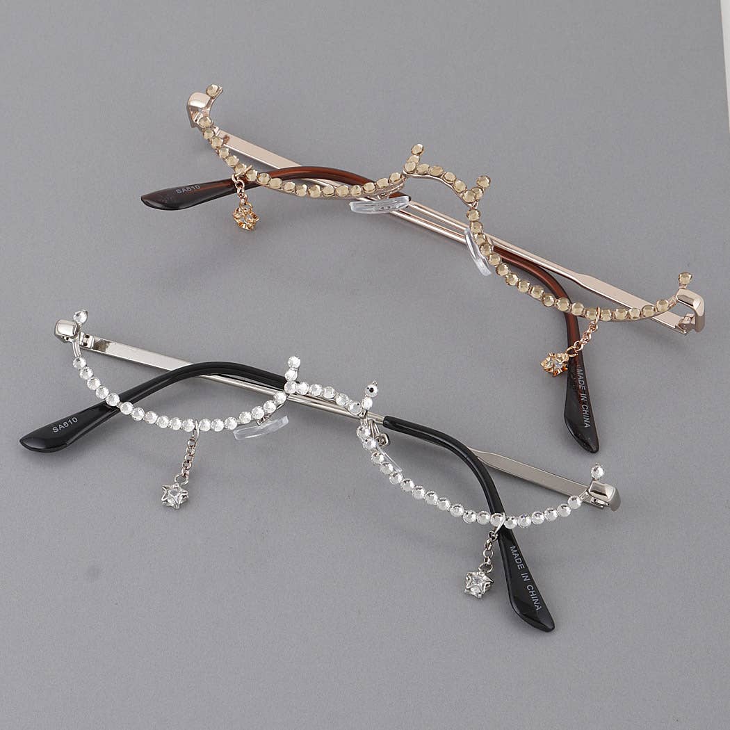 Image of Boss Rhinestone Half Framed Oval Glasses