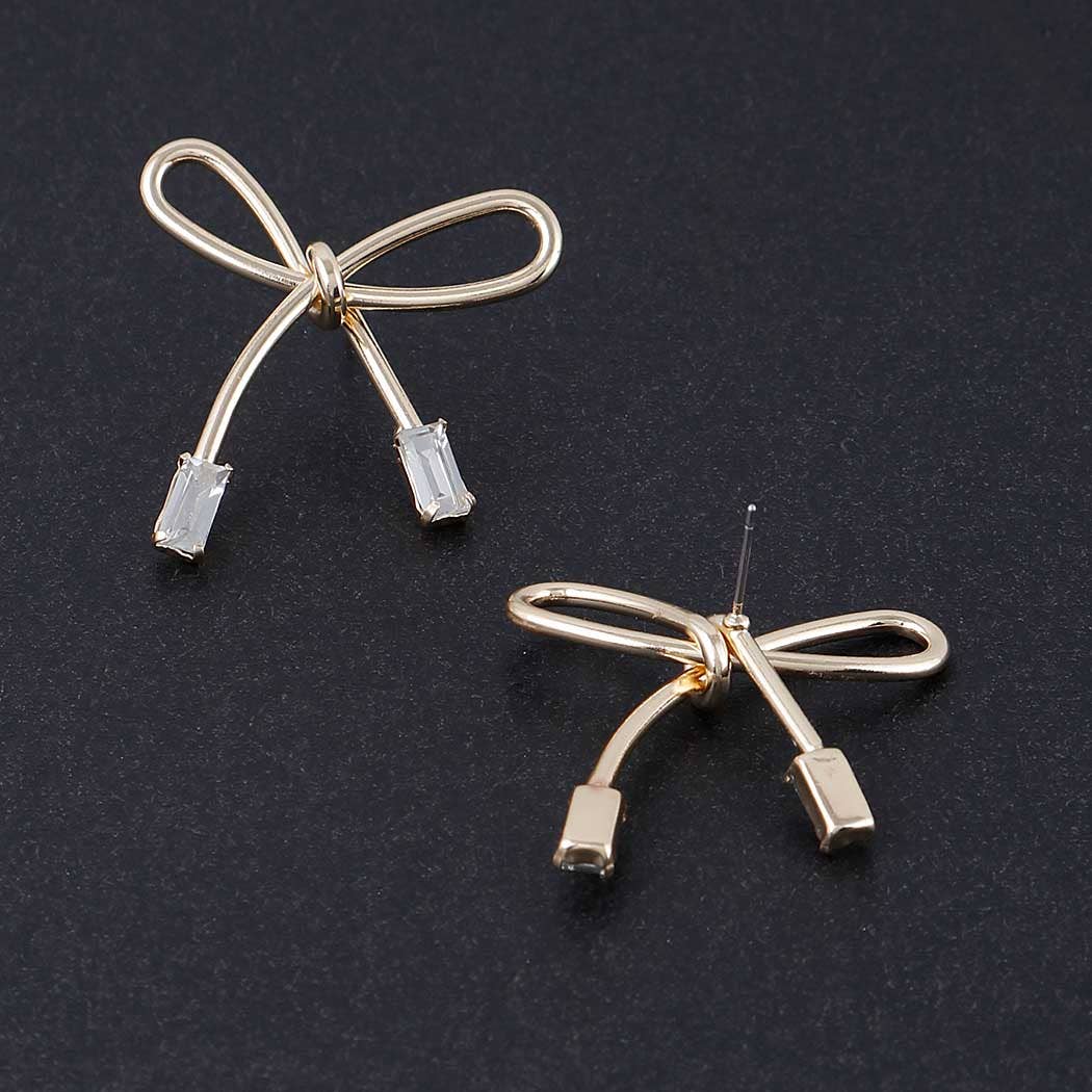 Image of Gold Wire Bow Crystal Drop Earrings