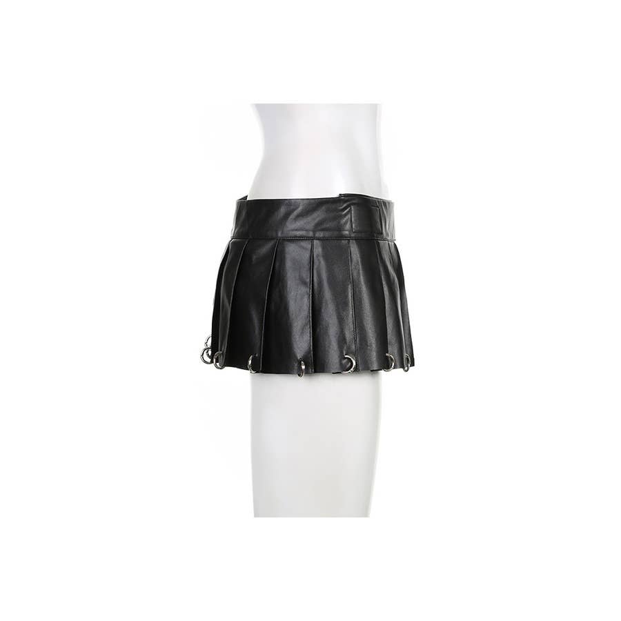 Image of Punk Velcro Heavy Metal Ring Buckle Leather Skirt