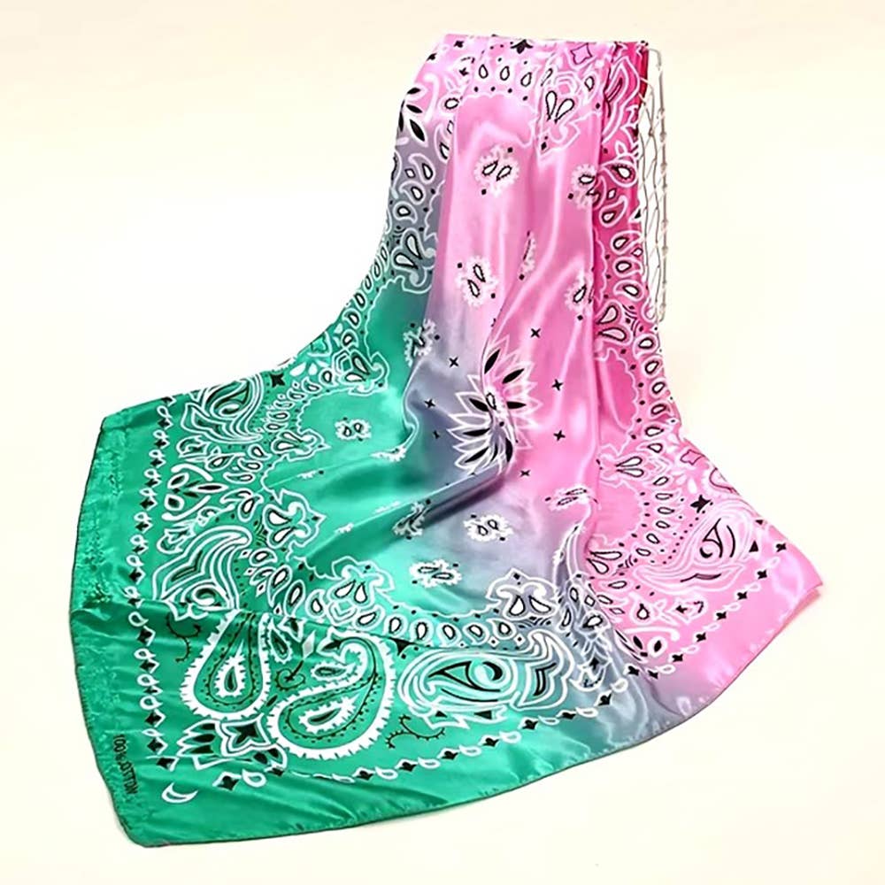 Image of Pink & Green Oversized Satin Paisley Bandana