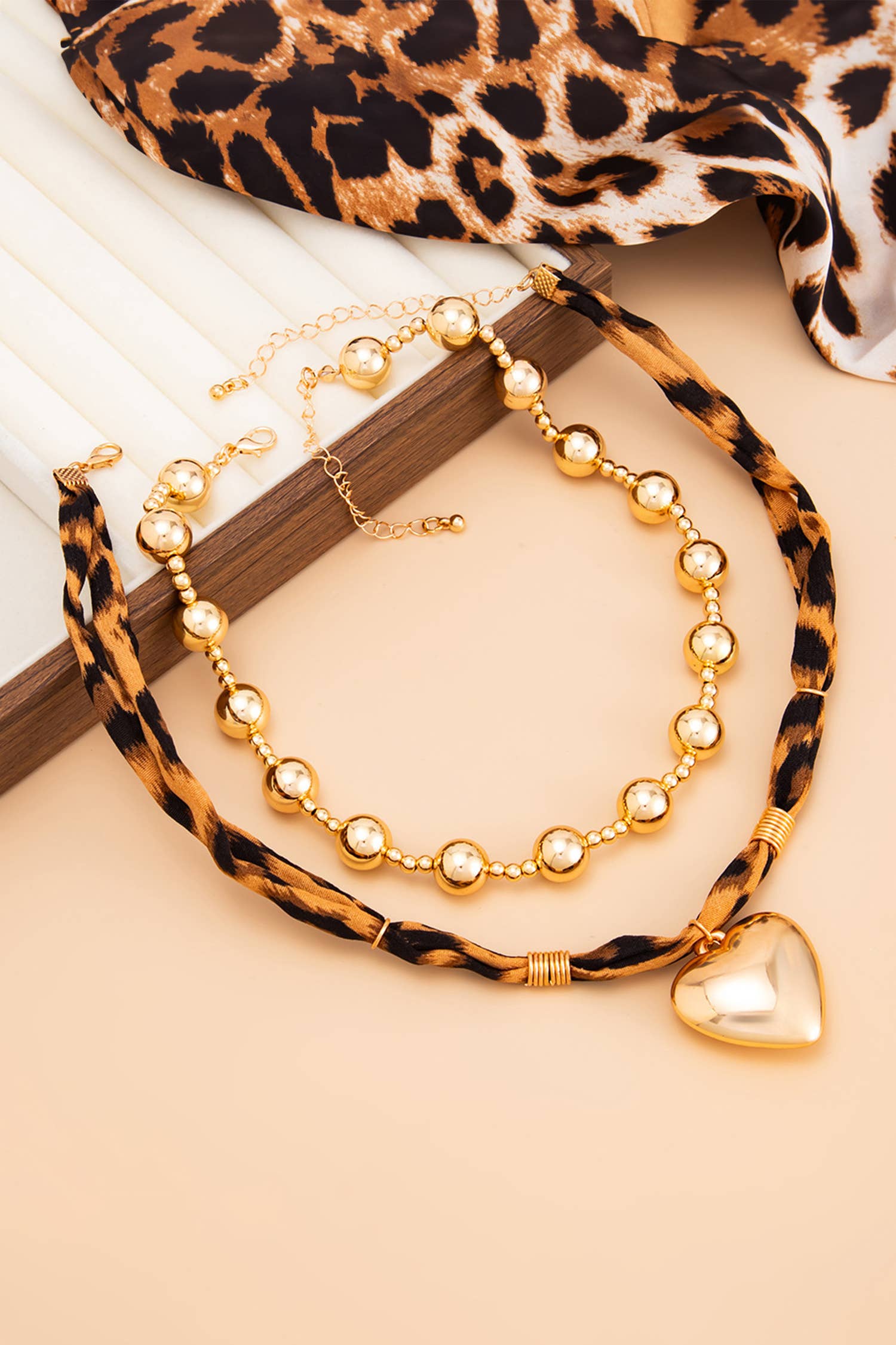 Image of Leopard Heart Necklace Set - 2-Piece Gold
