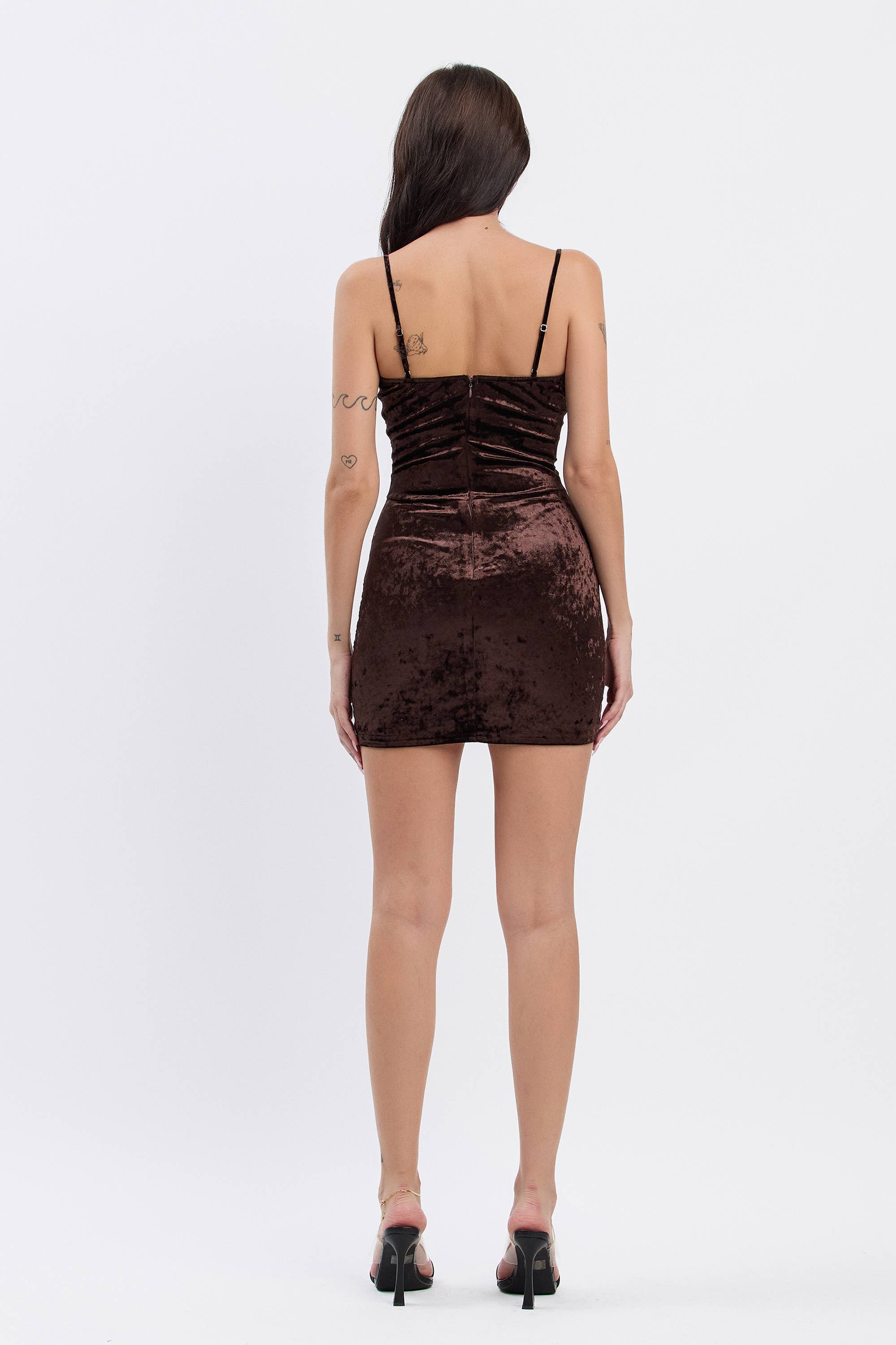 Image of Crushed velvet mini dress w/ lace contrast