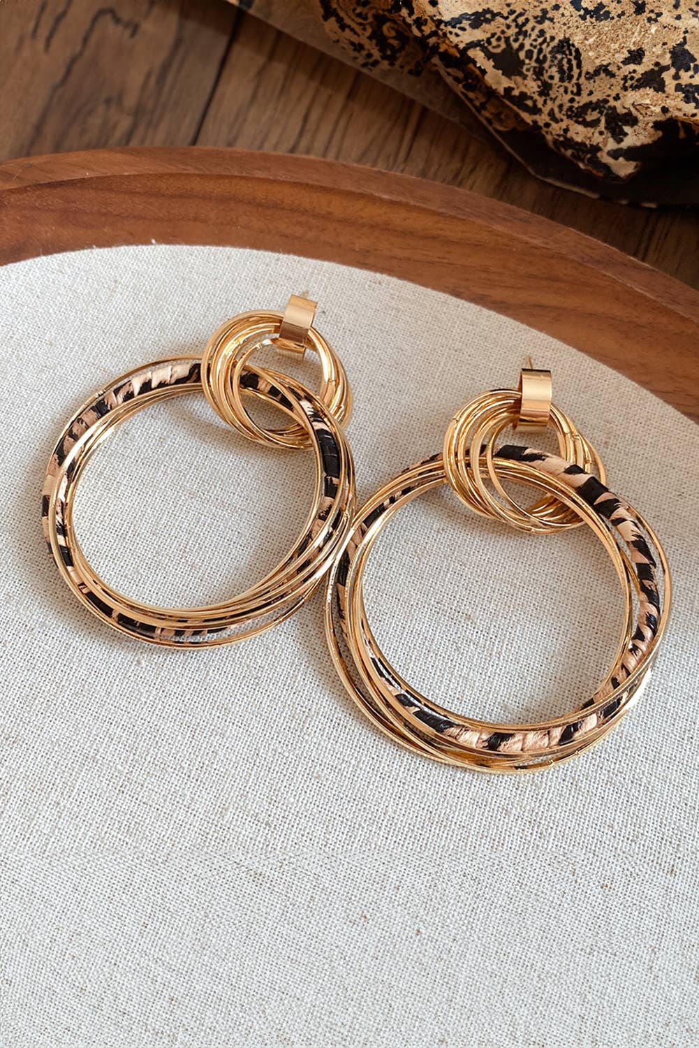Image of Cheetah Triple Hoop Gold Earrings