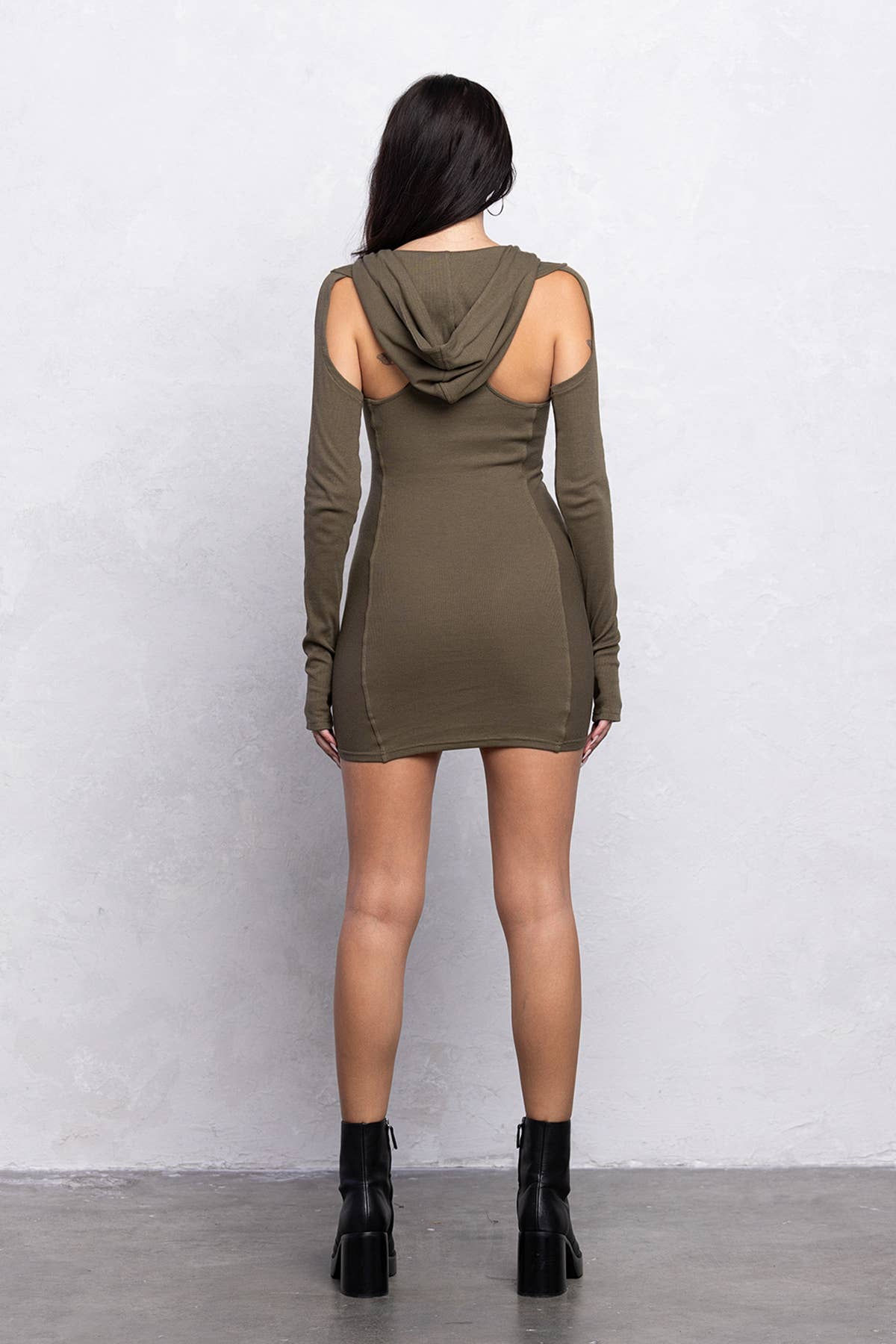 Image of Ribbed hoodie mini dress w/ cut out details