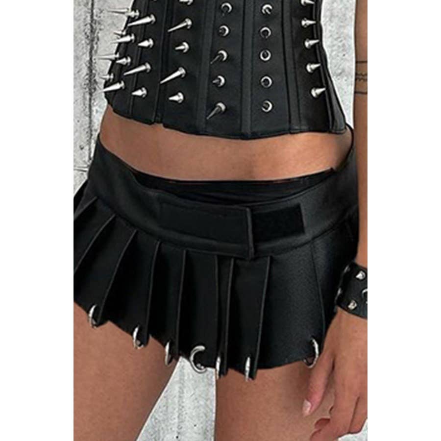 Punk Velcro Heavy Metal Ring Buckle Leather Skirt