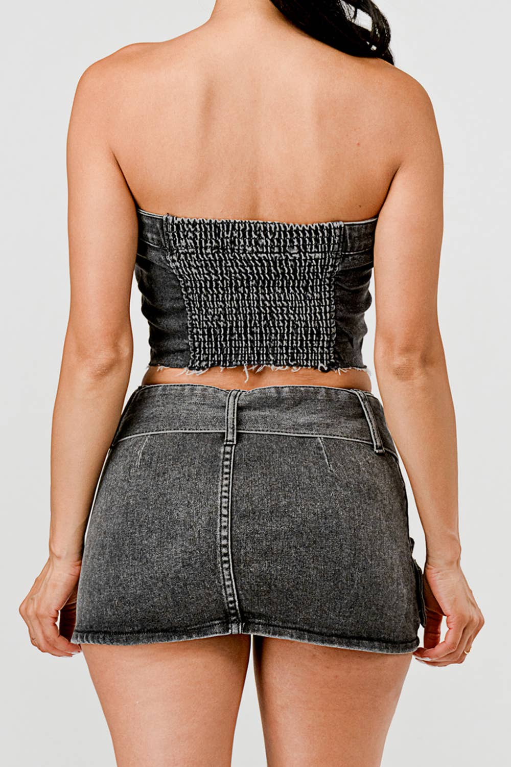 Image of Acid Washed Black Strapless Denim Set