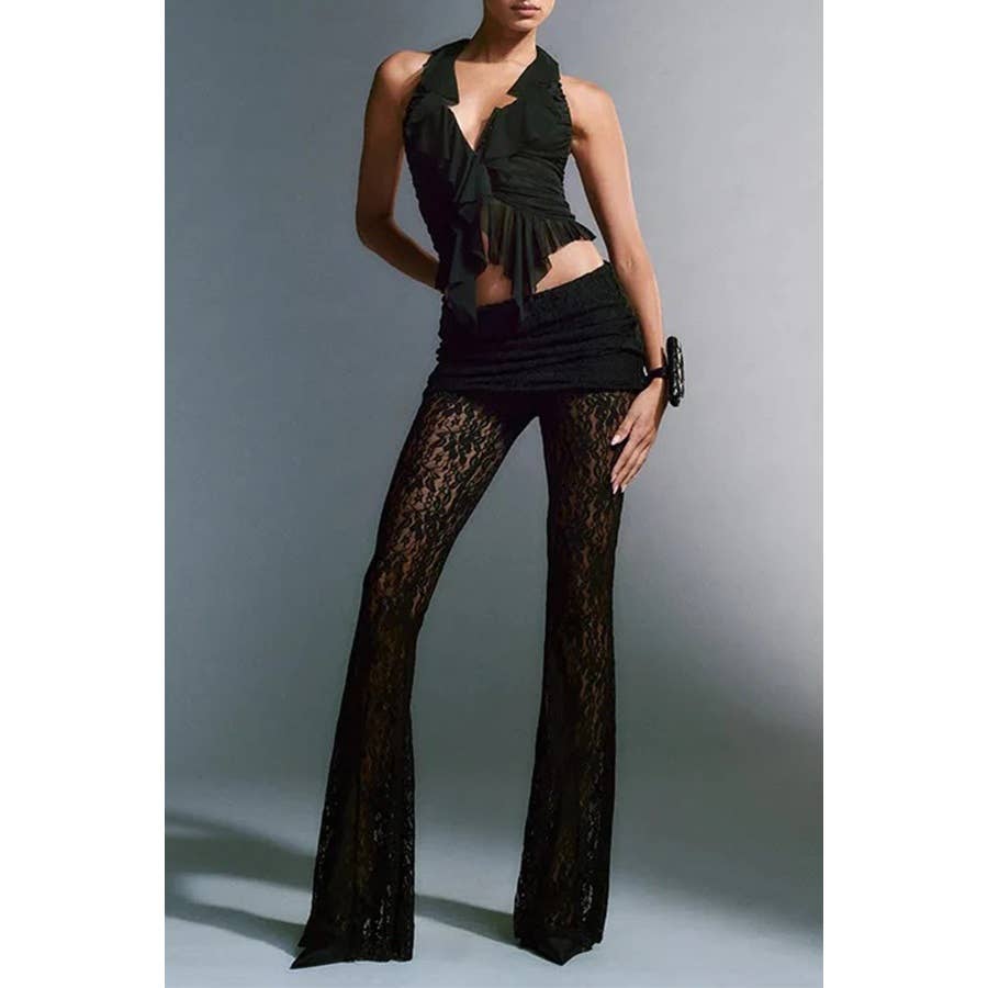 Image of Sexy Patchwork Lace See Through Straight Pants